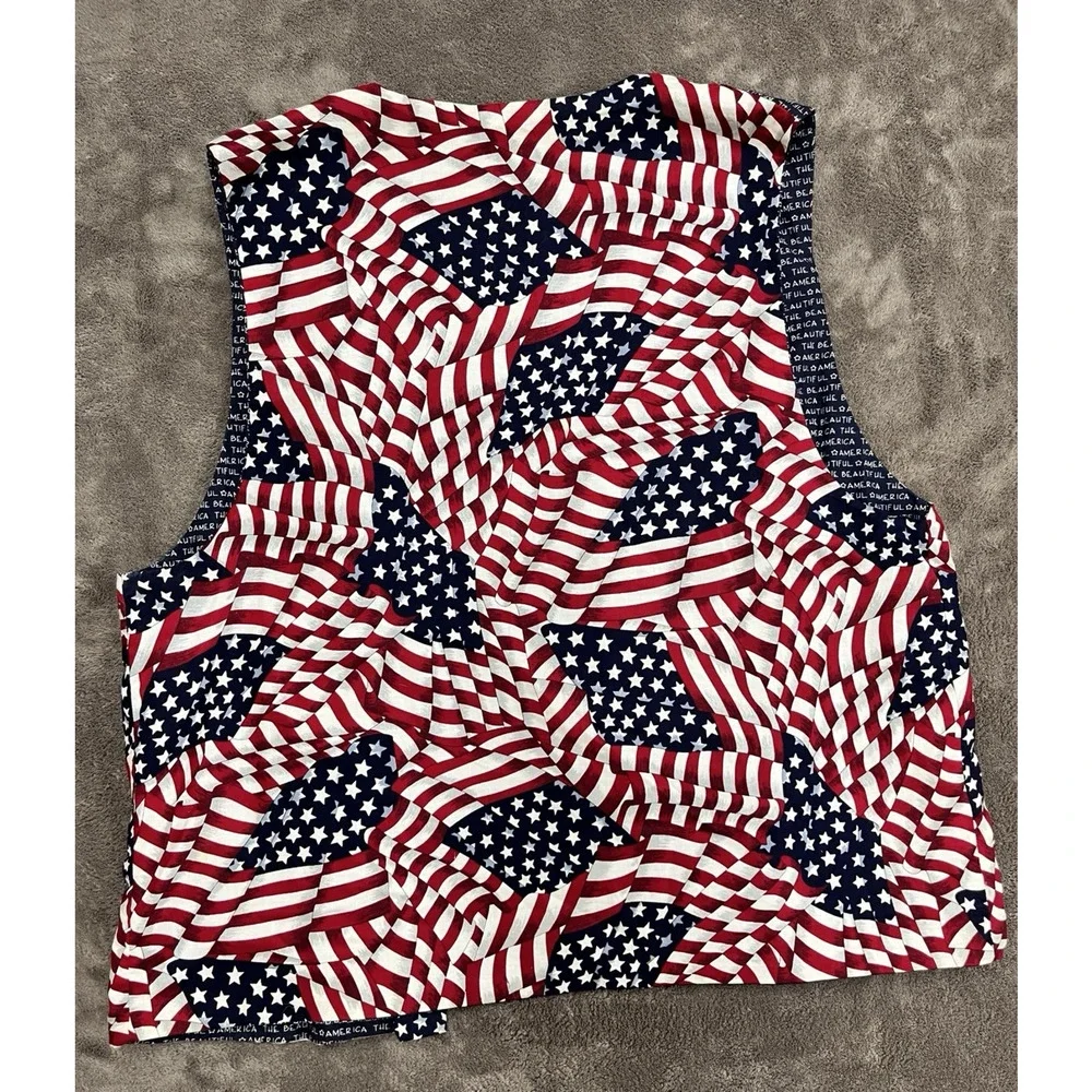 Patriotic 4th of July Vest Womens Large Pockets Flag USA America the Beautiful